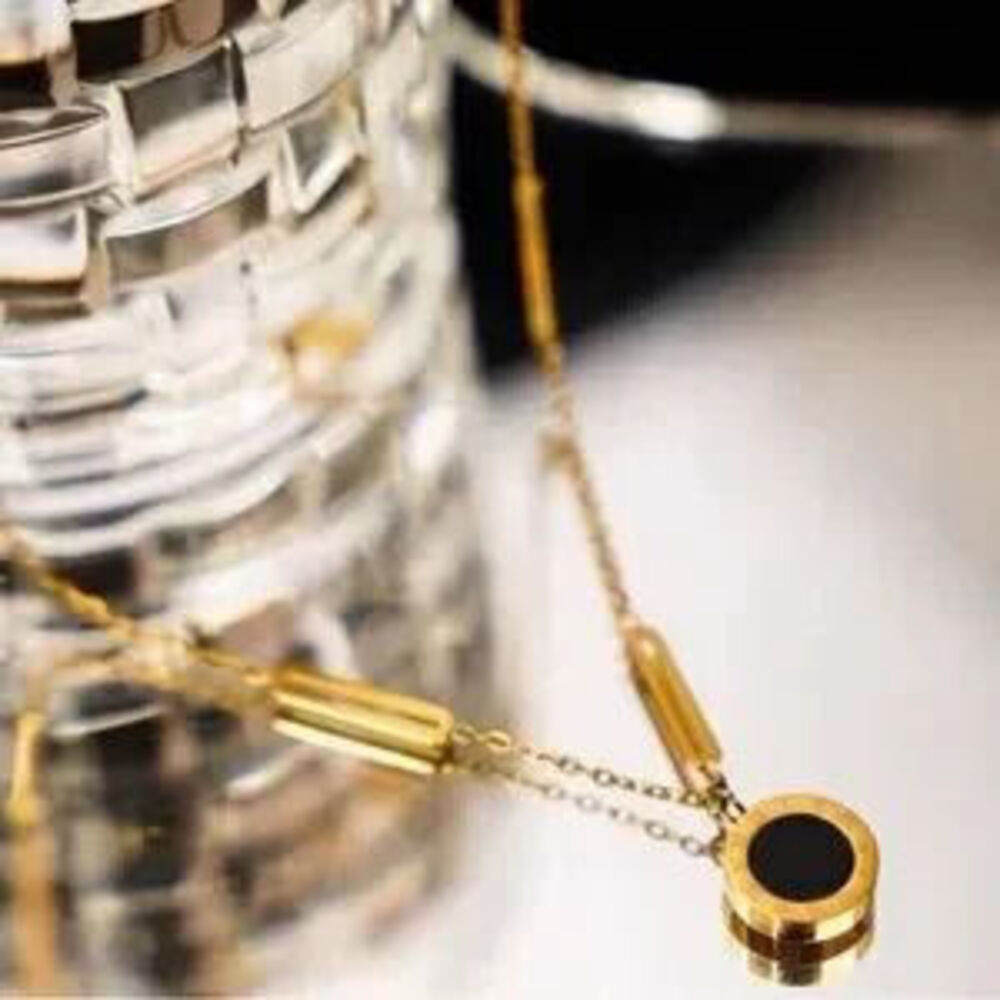 Gold Plated Stainless Steel Round Double Sided Pendant Necklace - Picture 3 of 3